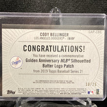 Load image into Gallery viewer, 2019 Cody Bellinger Topps Batter Logo Patch Baseball Card GAP-CBE
